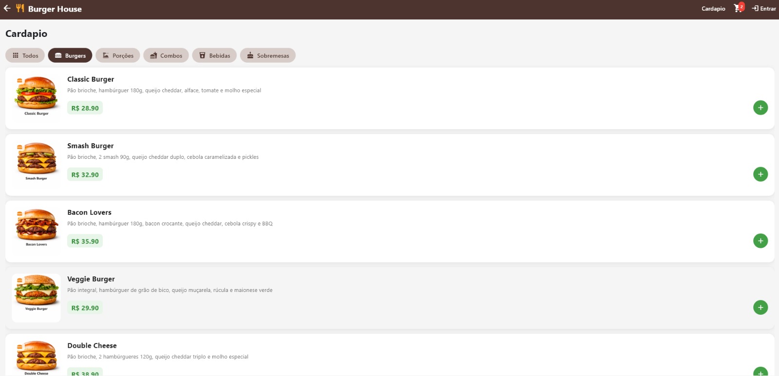 Sistema de Delivery - Tela 2